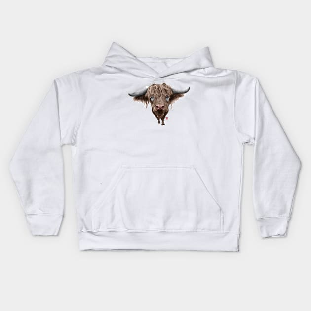 Sketchy Scottish bull Kids Hoodie by Khasis